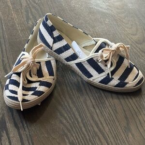 Blue and White Espadrilles with Striped Canvas and Jute Sole